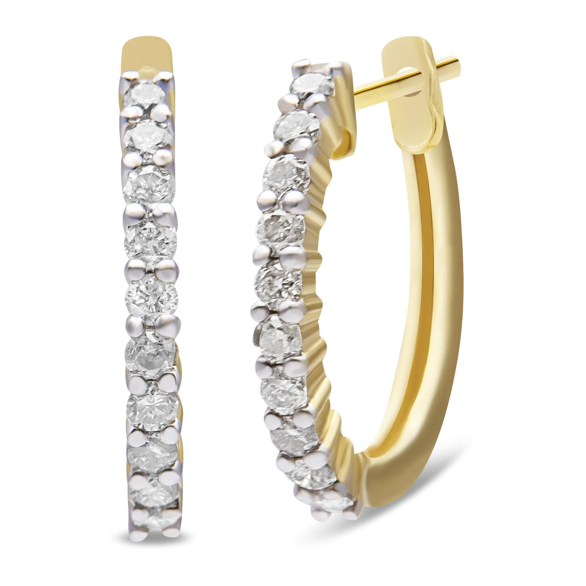 10K Yellow Gold 1/2 Cttw Prong Set Round-Cut Diamond Hoop Earrings (I-J Color, I1-I2 Clarity) - JackiEaslick