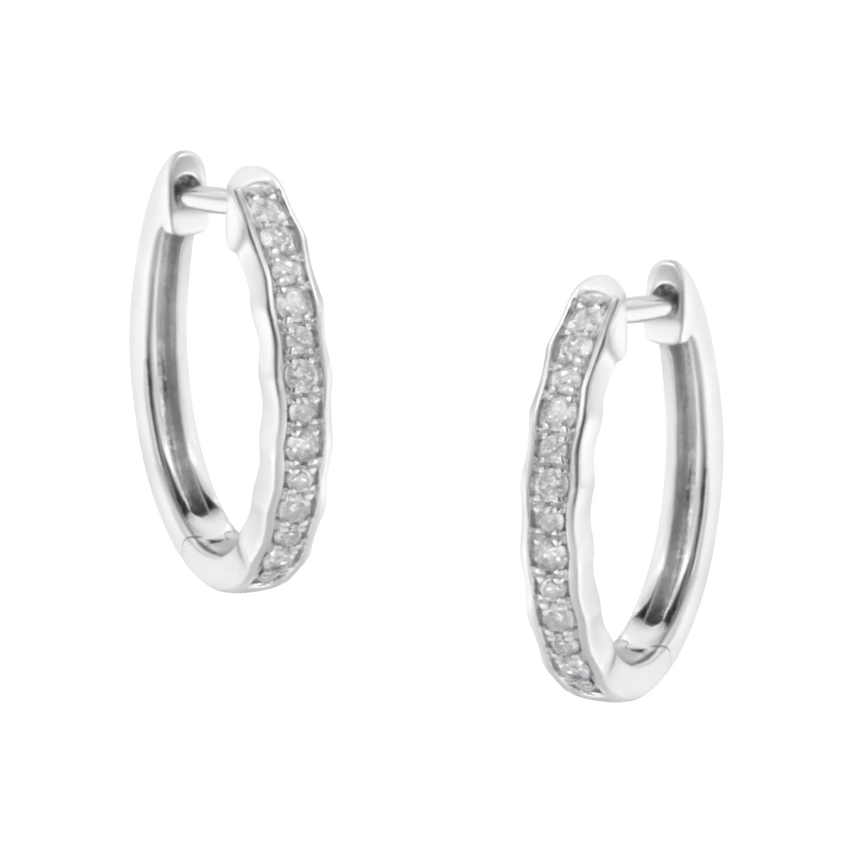 .925 Sterling Silver 1/4 Cttw Inlaid Diamond Curved Edge Hoop Earrings (I-J Color, I3 Clarity) - JackiEaslick