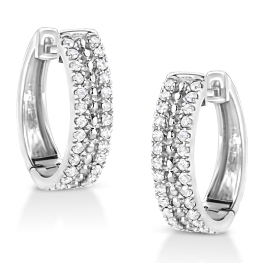 .925 Sterling Silver 1/2 Cttw Diamond Double Row Leverback Hoop Earring (I-J Color, I3 Clarity) - JackiEaslick