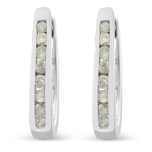 10K White Gold 1/4 Cttw Channel Set Diamond Hoop Earrings (I-J Color, I3 Clarity) - JackiEaslick
