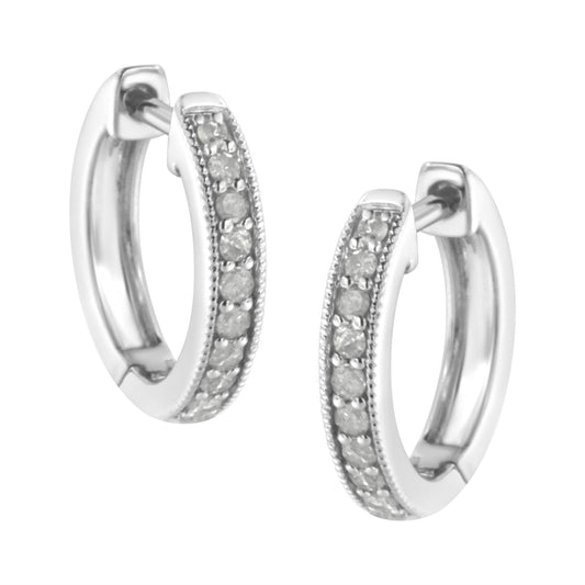 10K White Gold 1/4 cttw Shared Prong Set Round-Cut Diamond Beaded Hoop Earrings (I-J Color, I3 Clarity) - JackiEaslick