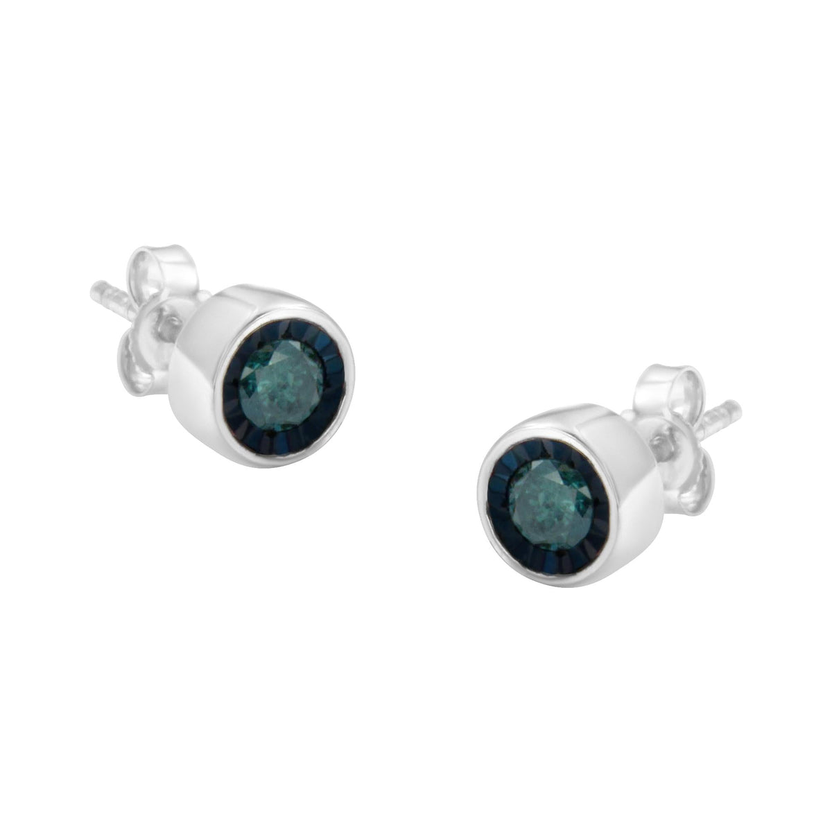 .925 Sterling Silver 0.40 Cttw Round Brilliant-Cut Blue Diamond Miracle-Set Stud Earrings (Fancy Color-Enhanced, I2-I3 Clarity) - JackiEaslick