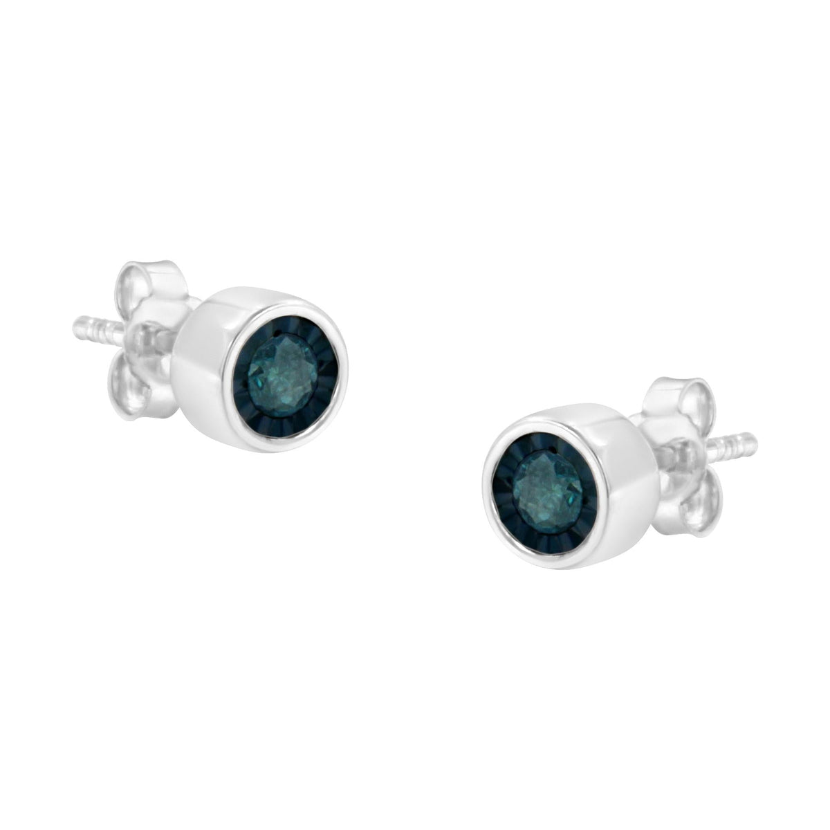 .925 Sterling Silver 1/5 Cttw Round Brilliant-Cut Blue Diamond Miracle-Set Stud Earrings (Fancy Color-Enhanced, I2-I3 Clarity) - JackiEaslick