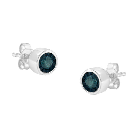 .925 Sterling Silver 1/5 Cttw Round Brilliant-Cut Blue Diamond Miracle-Set Stud Earrings (Fancy Color-Enhanced, I2-I3 Clarity) - JackiEaslick