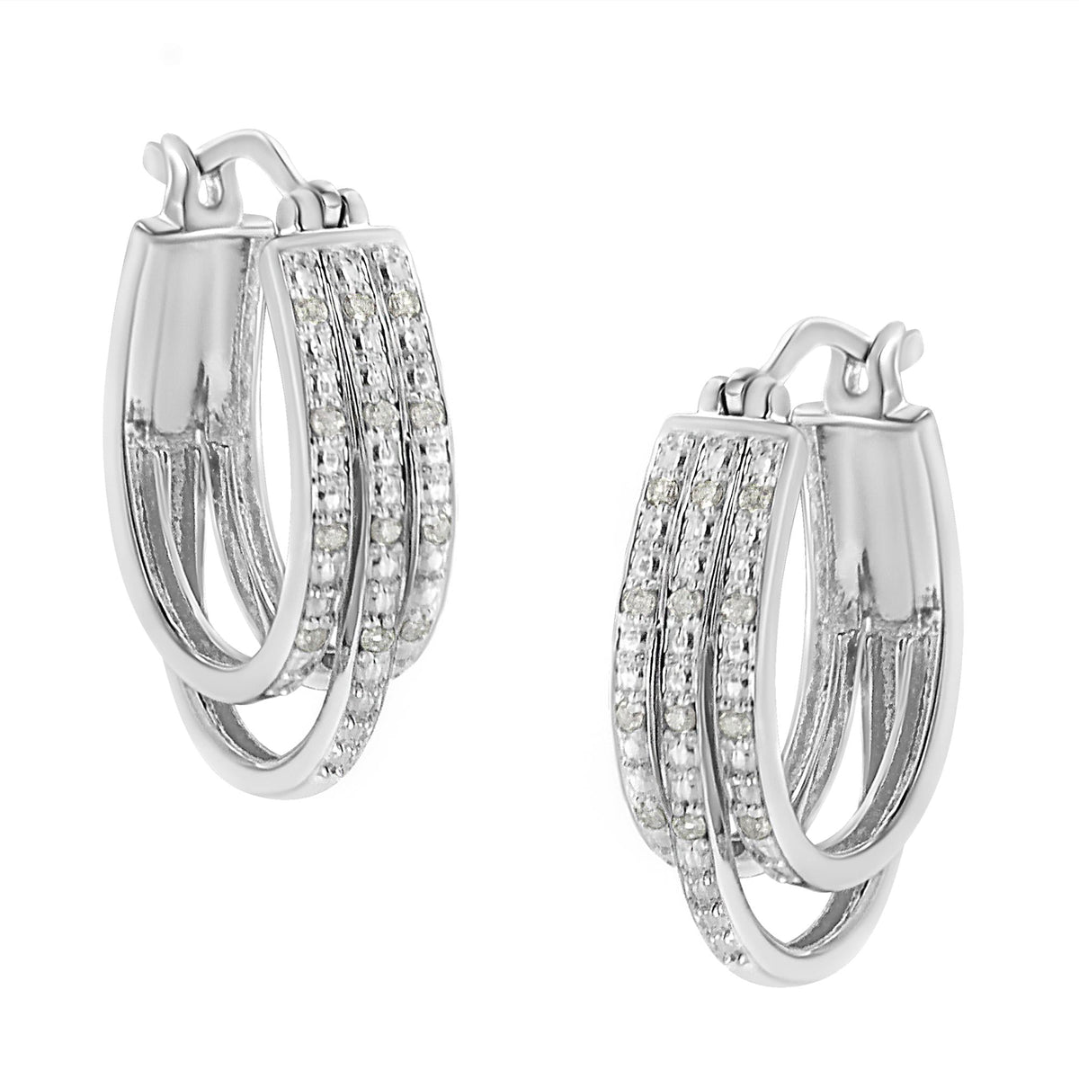 .925 Sterling Silver 1/4 Cttw Diamond and Alternating Beaded Triple Hoop Earring (I-J Color, I3 Clarity) - JackiEaslick