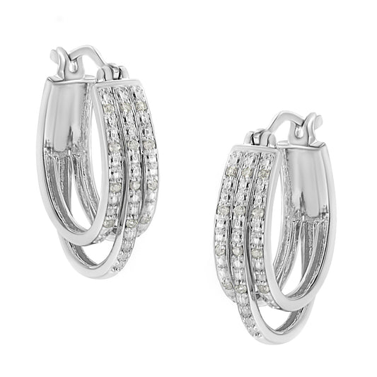 .925 Sterling Silver 1/4 Cttw Diamond and Alternating Beaded Triple Hoop Earring (I-J Color, I3 Clarity) - JackiEaslick