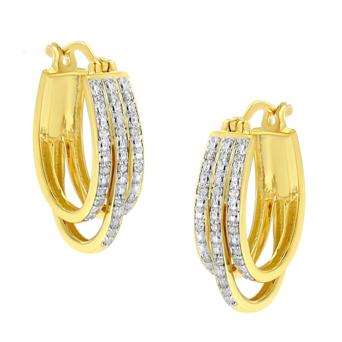 .925 Sterling Silver 1/4 Cttw Diamond and Alternating Beaded Triple Hoop Earring (I-J Color, I3 Clarity) - JackiEaslick