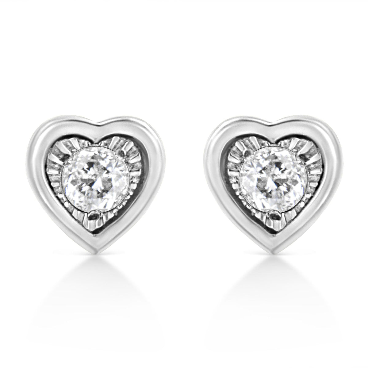 .925 Sterling Silver 1/10 Cttw Miracle-Set Diamond Stud Earrings (I-J Color, I2-I3 Clarity) - Choice of Shapes