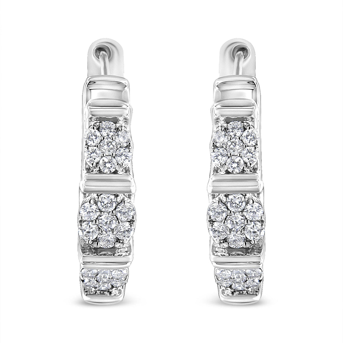 .925 Sterling Silver 1/2 cttw Round-Cut Diamond Floral Cluster Hoop Earring (I-J Color, I2-I3 Clarity)