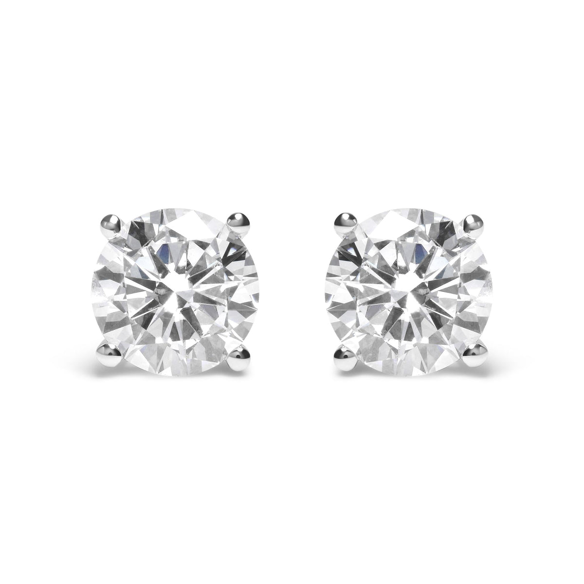 14K White Gold Round Brilliant-Cut Lab Grown Diamond Classic 4-Prong Stud Earrings with Screw Backs