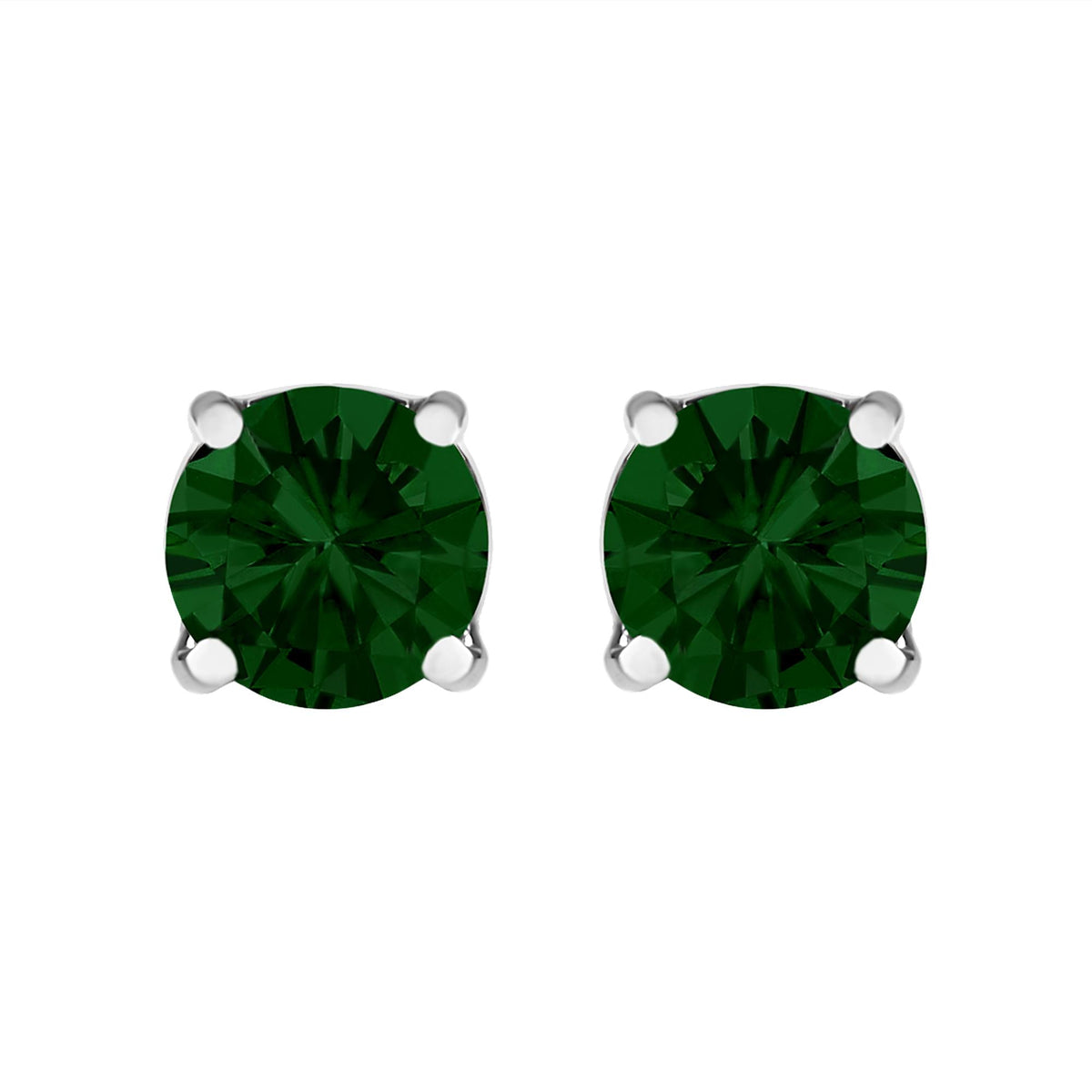 14K Gold Lab Grown Green Diamond Classic Solitaire Stud Earrings