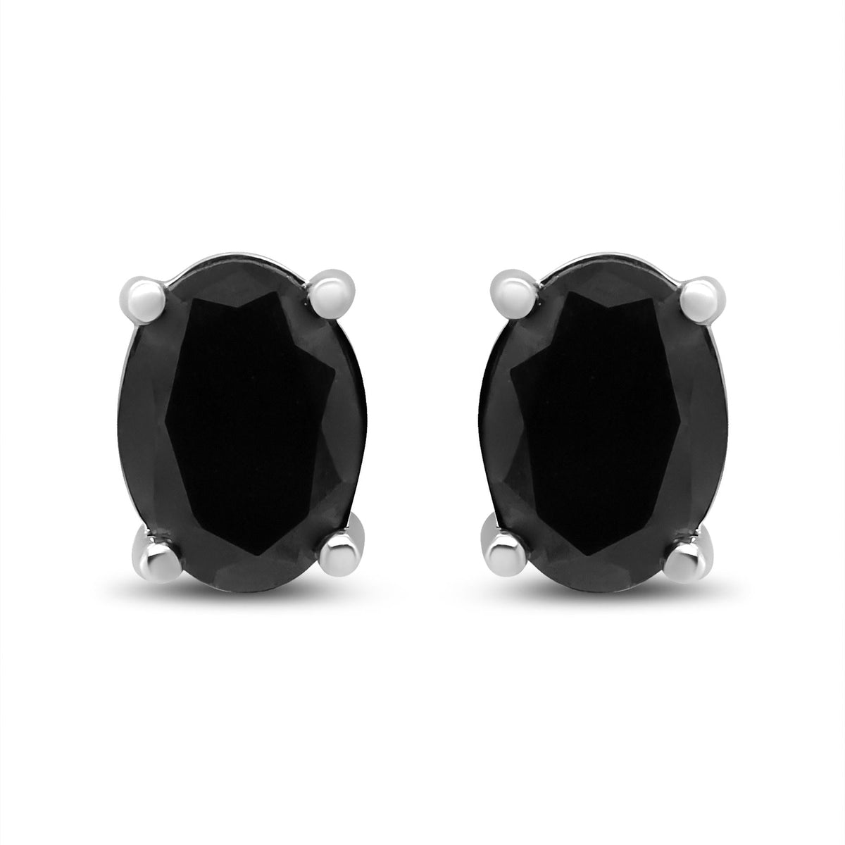 .925 Sterling Silver Prong Set Treated Black Oval Diamond Stud Earring (Black Color, I2-I3 Clarity)