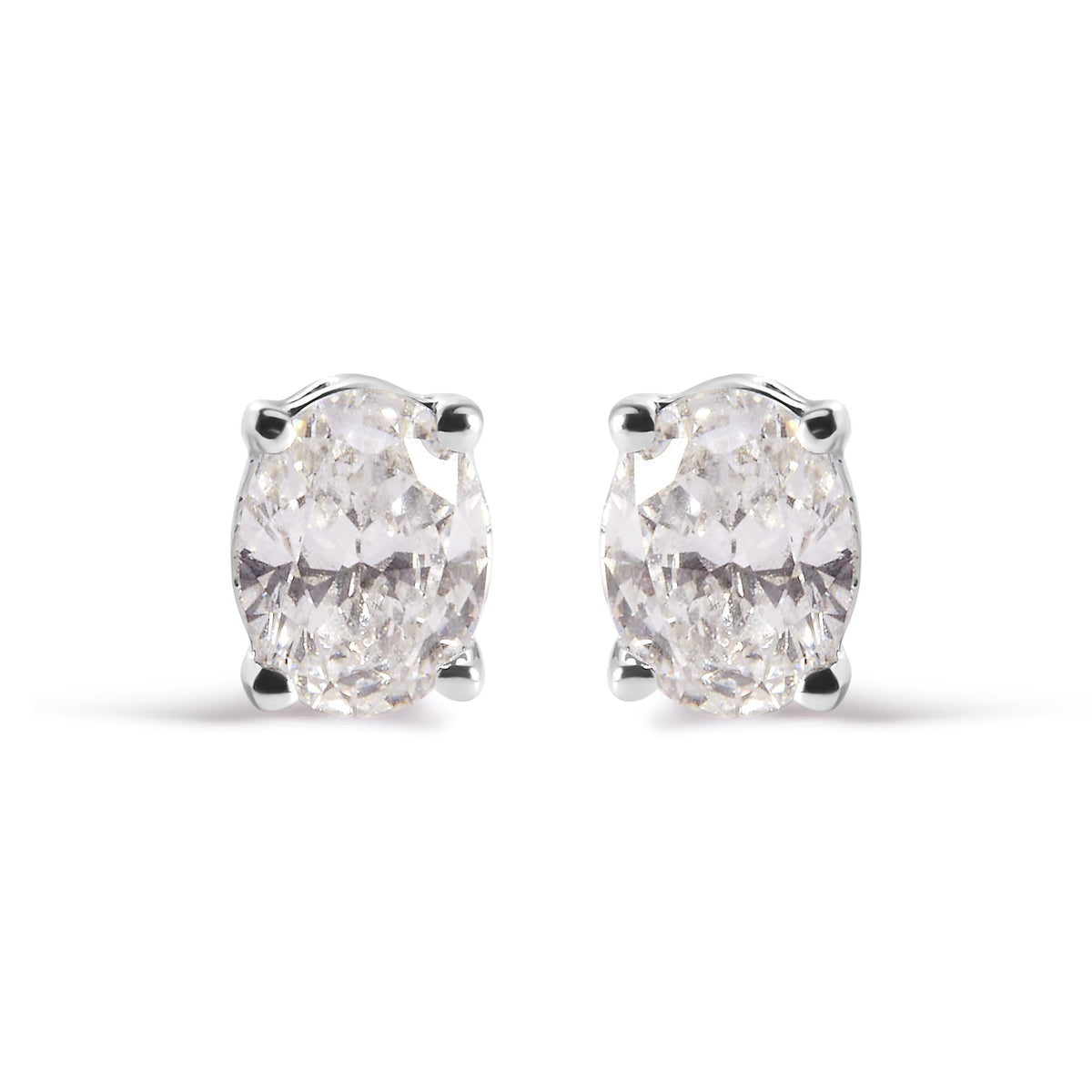14K White Gold Prong Set Lab Grown Oval Diamond Solitaire Stud Earring (F-G Color, VS1-VS2 Clarity)
