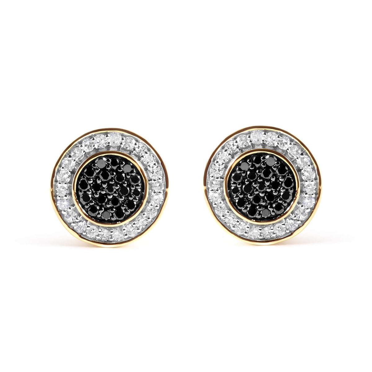 Men's 10K Yellow Gold 1/3 Cttw White and Black Treated Diamond Earring (Black / I-J Color, I2-I3 Clarity)