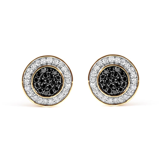 Men's 10K Yellow Gold 1/3 Cttw White and Black Treated Diamond Earring (Black / I-J Color, I2-I3 Clarity)