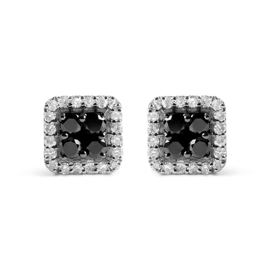 Men's 925 Sterling Silver 5/8 Cttw White and Black Diamond Composite wit Halo Stud Earring (Treated Black/I-J Color, I2-I3 Clarity)