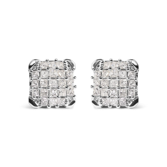 10K White Gold 3/4 Cttw Princess Diamond Composite Open Frame Stud Earrings (I-J Color, I1-I2 Clarity)