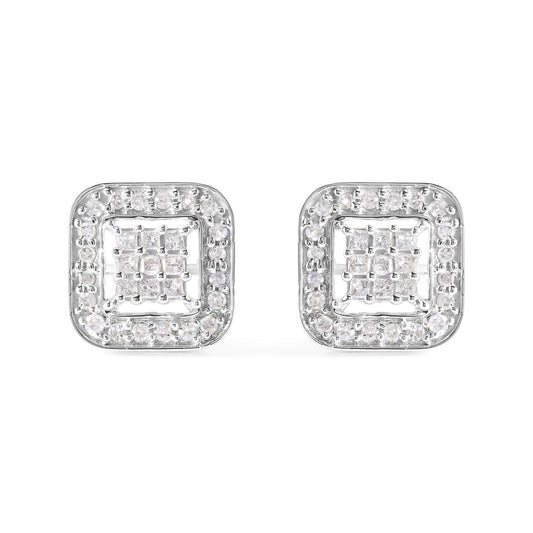 10K White Gold 5/8 Cttw Diamond Square Shaped Composite Stud Earrings (I-J Color, I1-I2 Clarity)