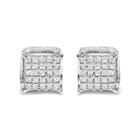 10K White Gold 1/2 Cttw Princess Cut Diamond Square Shaped Multi Stone Stud Earrings (H-I Color, SI1-SI2 Clarity)