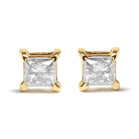 14K Yellow Gold 5/8 Cttw Princess Natural Brown Color Diamond 4-Prong Stud Earrings (Brown Color, VS2-SI1 Clarity)