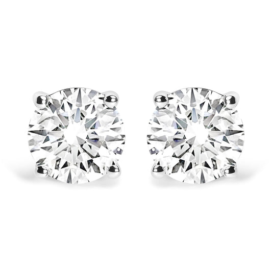 14K White Gold 2 3/4 Cttw Round Brilliant-Cut Lab Grown Diamond Classic 4-Prong Stud Earrings (F-G Color, VS1-VS2 Clarity)