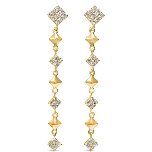 10K Yellow Gold Plated .925 Sterling Silver 1 5/8 Cttw Diamond Linear Geometric Drop and Dangle Earrings (H-I Color, I1-I2 Clarity)
