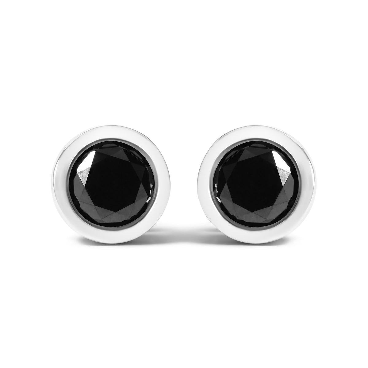 .925 Sterling Silver Round Brilliant-Cut Black Diamond Bezel-Set Stud Earrings with Screw Backs (Fancy Color-Enhanced, I2-I3 Clarity)