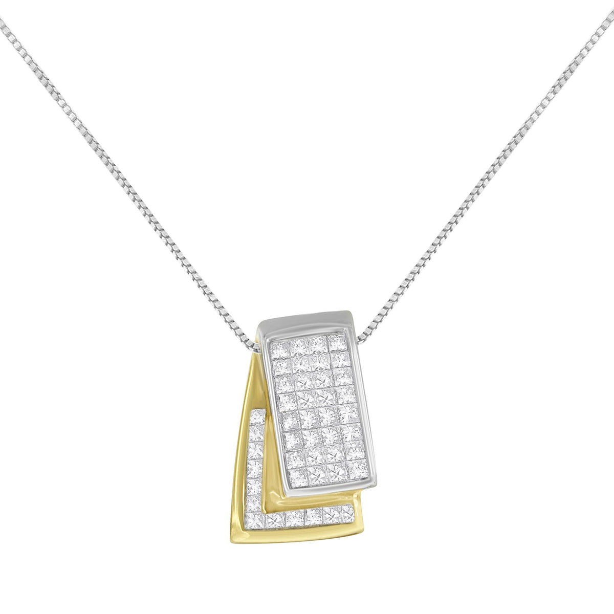 14K Gold 1.0 Cttw Princess Cut Diamond Two Tone Foldover Box Pendant 18” Box Chain Necklace (H-I Color, SI2-I1 Clarity)