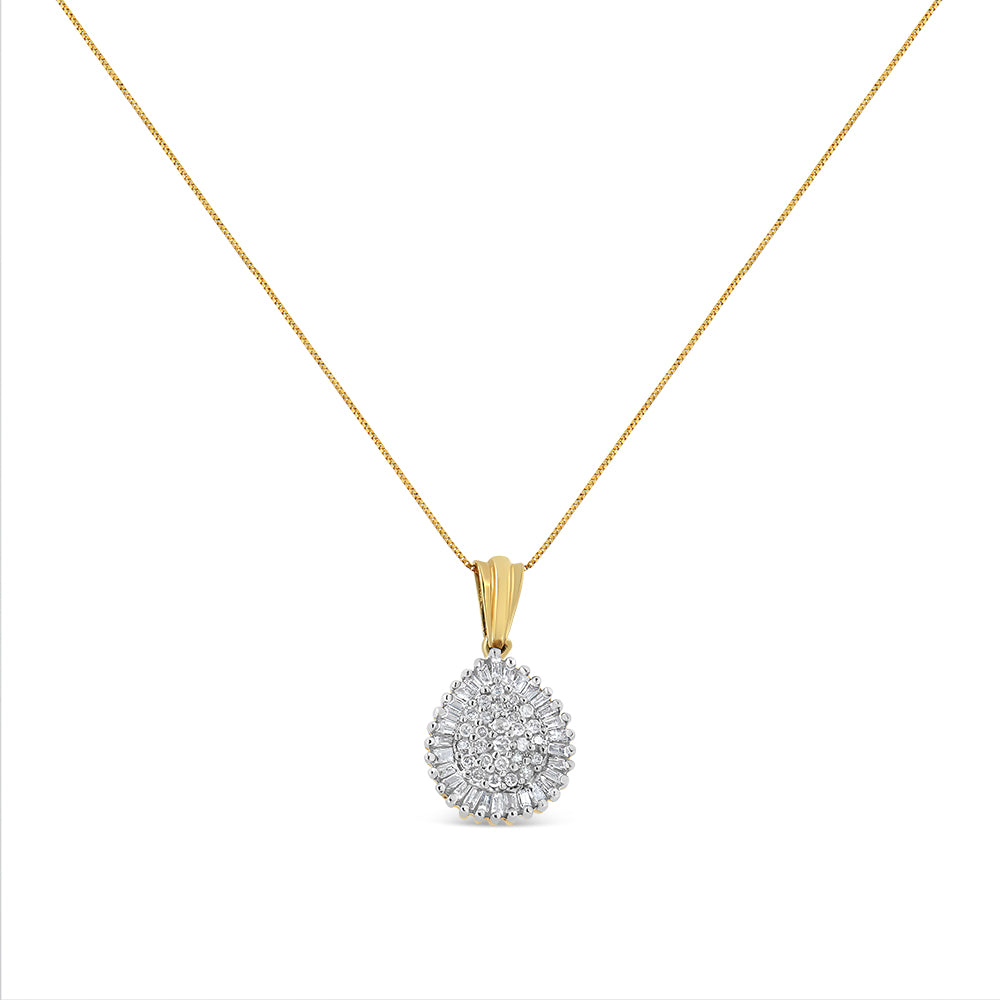 10K Gold 1/2 Cttw Round and Bagutte-Cut Diamond Teardrop 18" Pendant Necklace (J-K Color, I1-I2 Clarity)