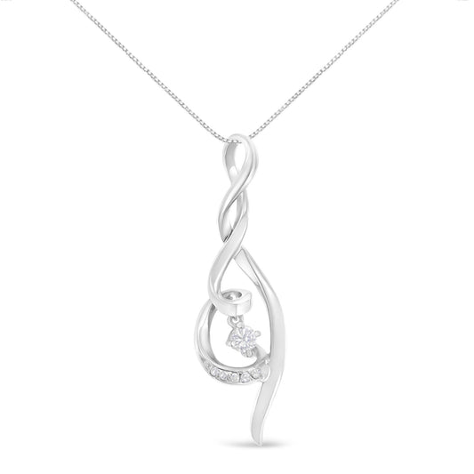 Espira 10K White Gold 1/10 cttw Diamond Swirl Pendant Necklace (I-J, I1-I2)