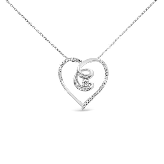 .925 Sterling Silver 1/4 Cttw Brilliant-Cut Diamond Open Heart Twisted Awareness Ribbon 18" Pendant Necklace (H-I Color, I1-I2 Clarity)