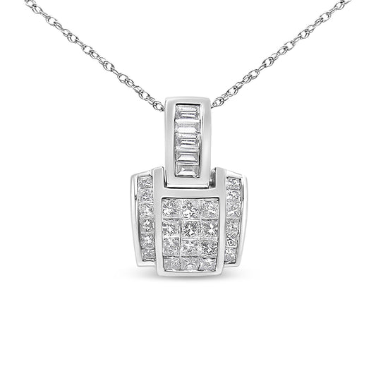 14K White Gold 2 1/5 Cttw Princess Cut Composite Diamond Pendant with Diamond Bale Pendant Necklace (H-I Color,SI1-SI2 Clarity) - NO CHAIN INCLUDED