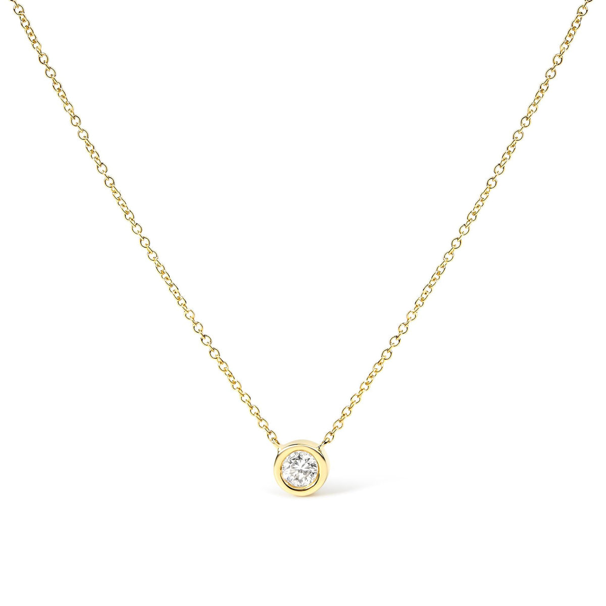10K Gold 1/10 Carat Round Brilliant-Cut Diamond Modern Bezel-Set Solitaire 16"-18" Pendant Necklace