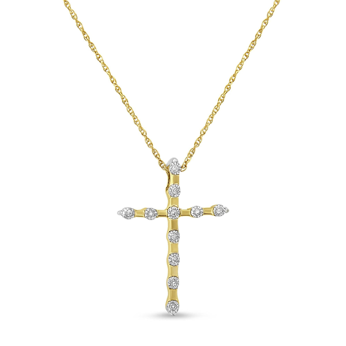 10K Yellow Gold Plated .925 Sterling Silver Miracle Set Diamond Accent Cross 18" Pendant Necklace (I-J Color, I3 Clarity) - JackiEaslick