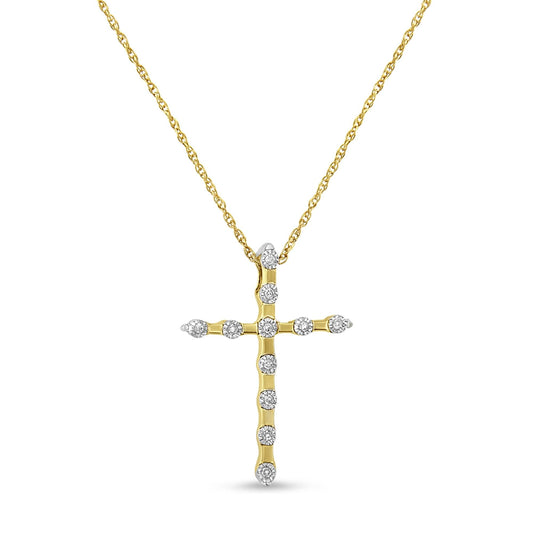 10K Yellow Gold Plated .925 Sterling Silver Miracle Set Diamond Accent Cross 18" Pendant Necklace (I-J Color, I3 Clarity) - JackiEaslick