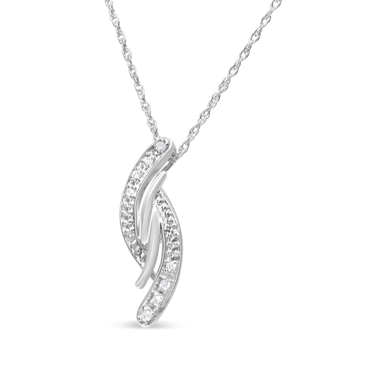 .925 Sterling Silver Diamond Accent Bypass Curve 18" Pendant Necklace (I-J Color, I3 Clarity) - JackiEaslick