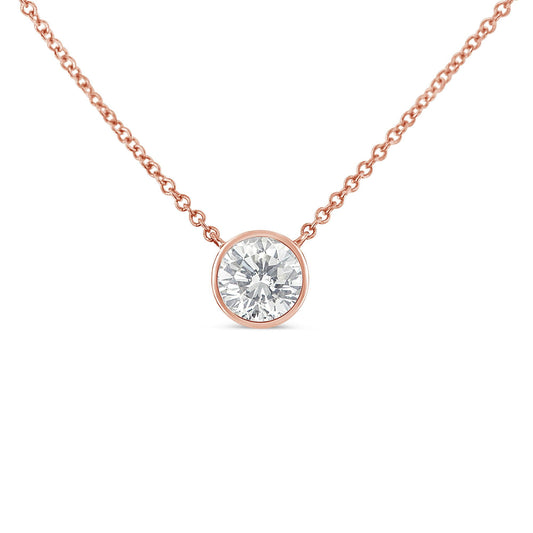 10K Rose Gold 1/5 Carat Round Brilliant-Cut Diamond Modern Bezel-Set Solitaire 16"-18" Pendant Necklace (H-I Color, SI2-I1 Clarity) - JackiEaslick