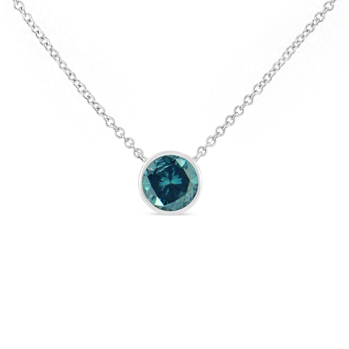 .925 Sterling Silver Bezel Set 3.5mm Created Gemstone Solitaire 18" Pendant Necklace