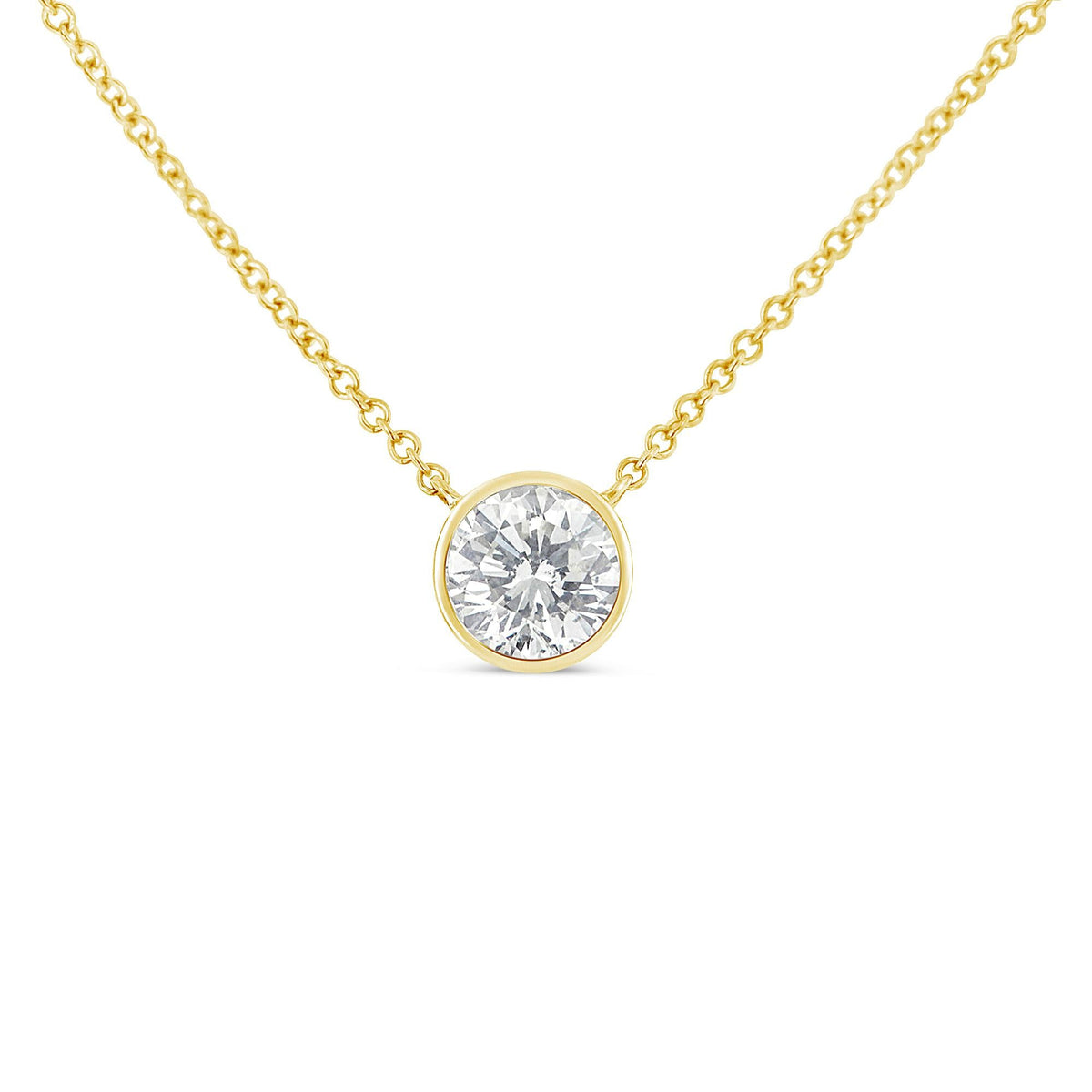 10K Yellow Gold 3/10 Carat Round Brilliant-Cut Diamond Modern Bezel-Set Solitaire 16"-18" Pendant Necklace (H-I Color, SI2-I1 Clarity) - JackiEaslick
