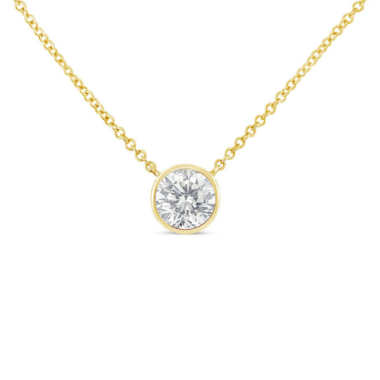 10K Yellow Gold 3/10 Carat Round Brilliant-Cut Diamond Modern Bezel-Set Solitaire 16"-18" Pendant Necklace (H-I Color, SI2-I1 Clarity) - JackiEaslick