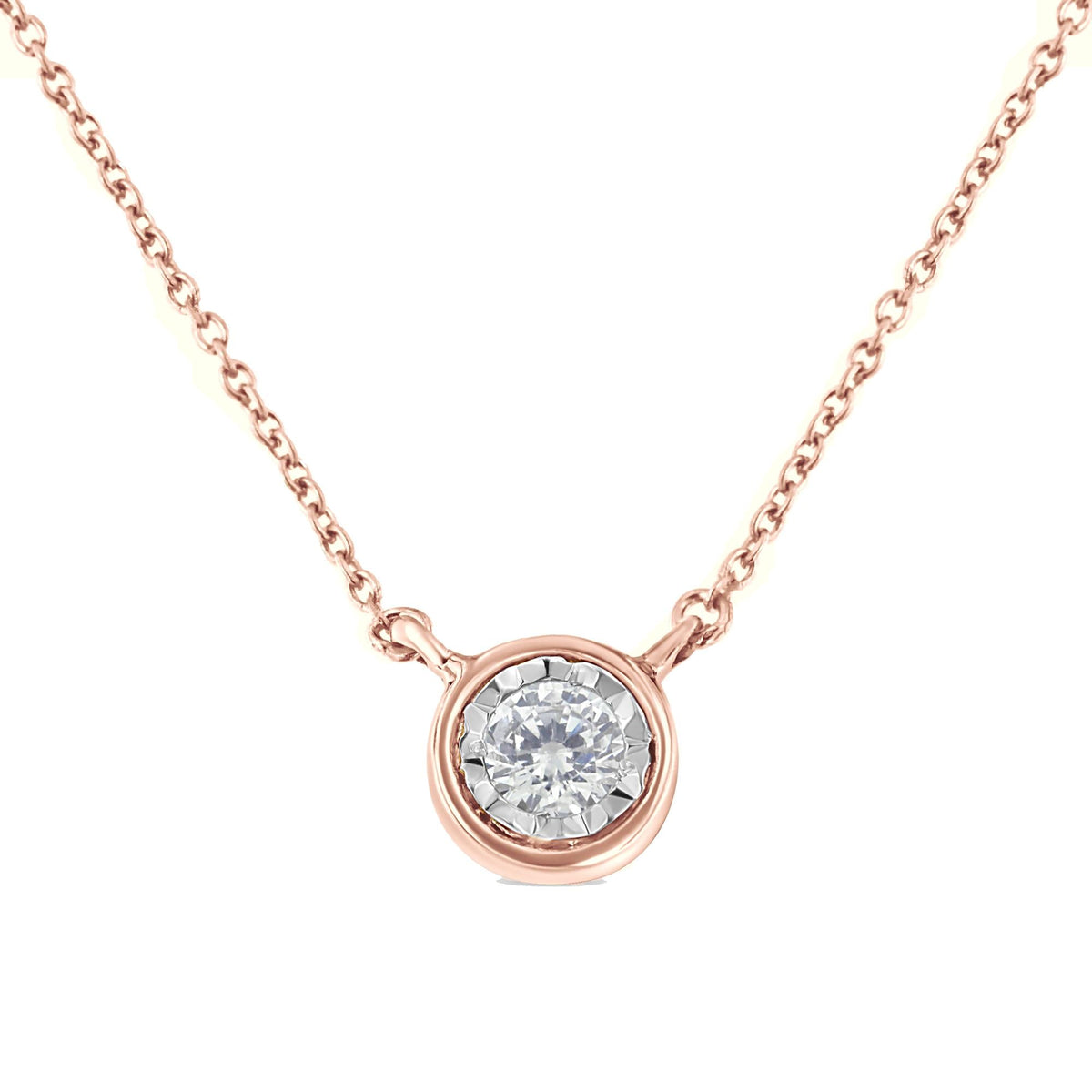 10K Gold Round Brilliant-Cut Diamond Modern Bezel-Set Solitaire Pendant Necklace (J-K Color, I2-I3 Clarity) - 16" with 2" Extender - JackiEaslick