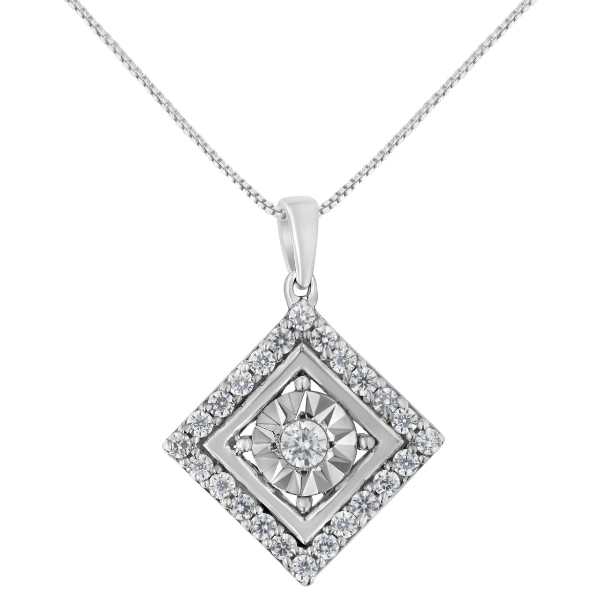 10KT White Gold 1/2 cttw Diamond Square Pendant Necklace (I-J Color, I2-I3 Clarity) - JackiEaslick