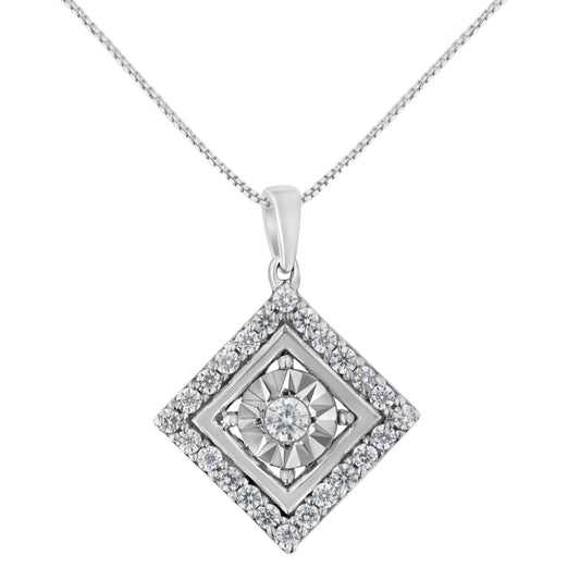 10KT White Gold 1/2 cttw Diamond Square Pendant Necklace (I-J Color, I2-I3 Clarity) - JackiEaslick
