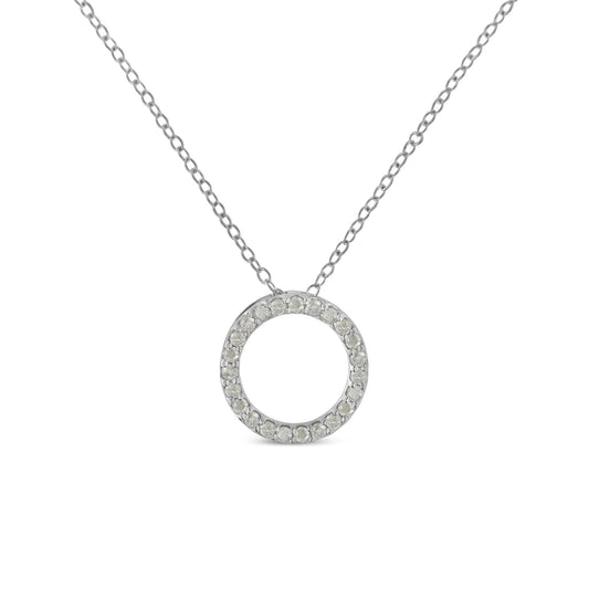 .925 Sterling Silver 1/4 Cttw Round-cut Diamond Open Circle Halo 18" Pendant Necklace (I-J Color, I2-I3 Clarity) - JackiEaslick