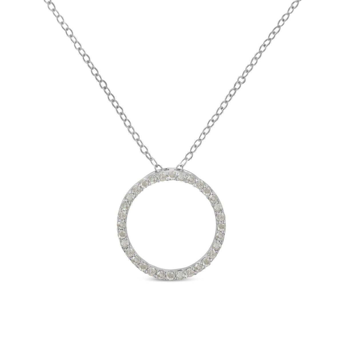 .925 Sterling Silver 1/3 Cttw Round-cut Diamond Open Circle Halo 18" Pendant Necklace (I-J Color, I2-I3 Clarity) - JackiEaslick
