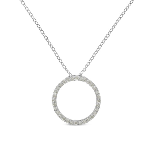 .925 Sterling Silver 1/3 Cttw Round-cut Diamond Open Circle Halo 18" Pendant Necklace (I-J Color, I2-I3 Clarity) - JackiEaslick