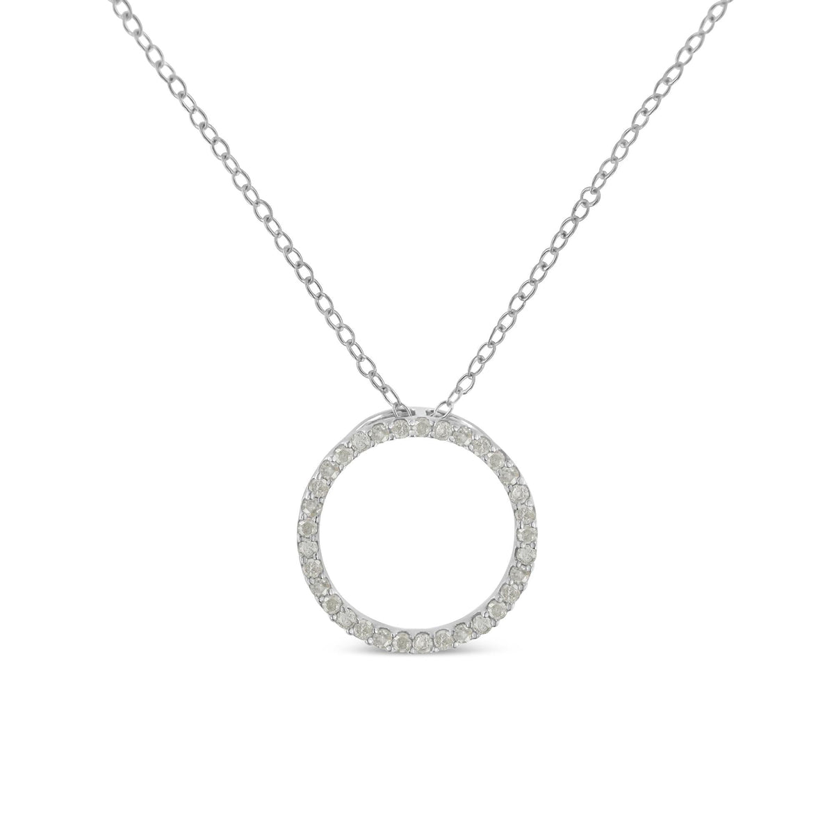 .925 Sterling Silver 1/3 Cttw Round-Cut Diamond Open Circle Halo 18" Pendant Necklace (I-J Color, I2-I3 Clarity) - JackiEaslick