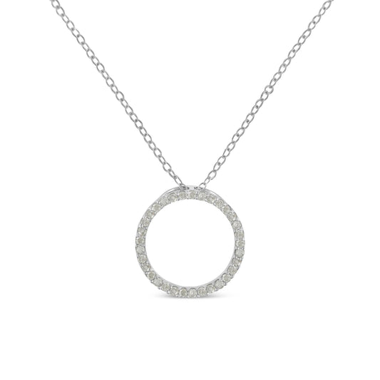 .925 Sterling Silver 1/3 Cttw Round-Cut Diamond Open Circle Halo 18" Pendant Necklace (I-J Color, I2-I3 Clarity) - JackiEaslick