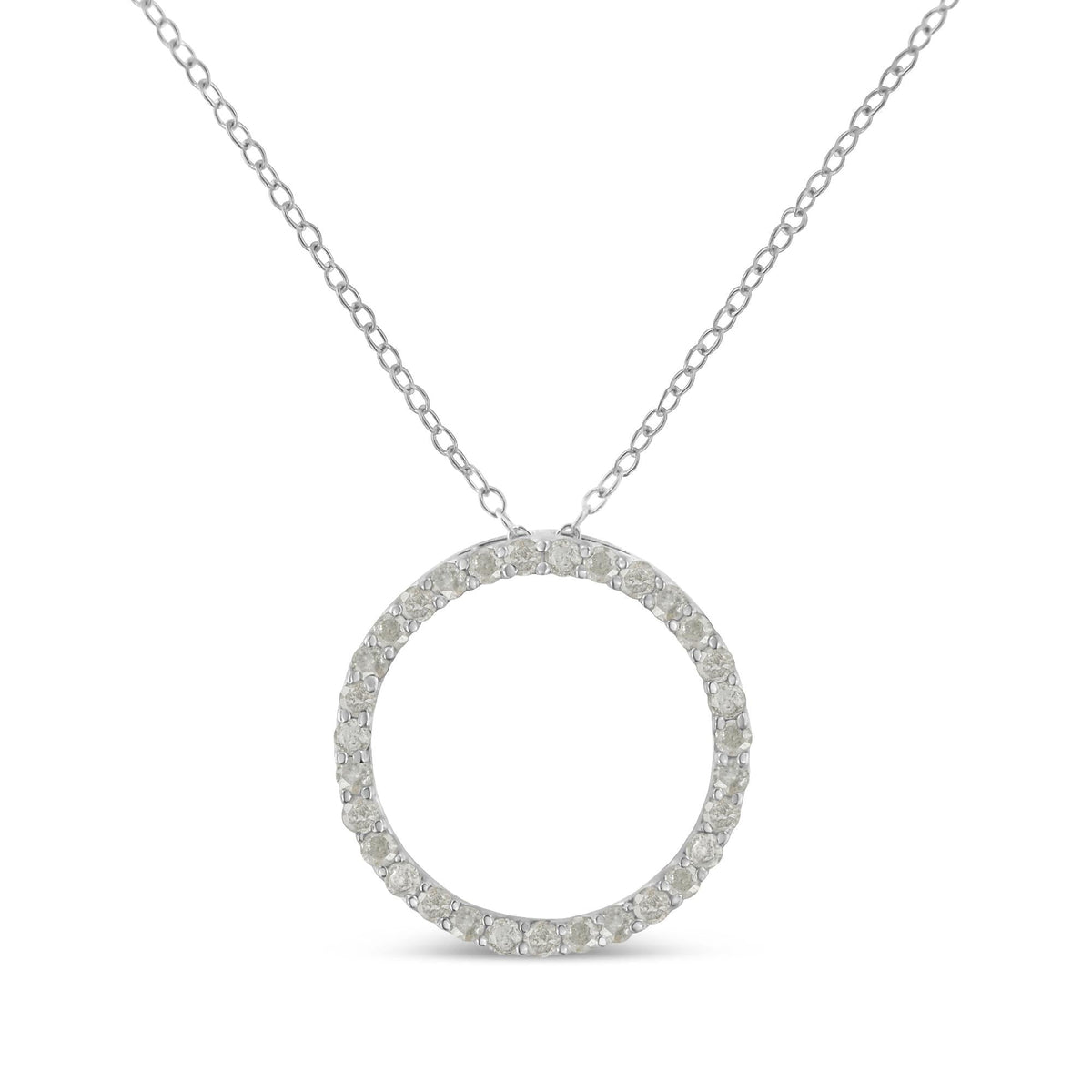 .925 Sterling Silver 3/4 Cttw Round-Cut Diamond Open Circle Halo 18" Pendant Necklace (I-J Color, I3 Clarity) - JackiEaslick