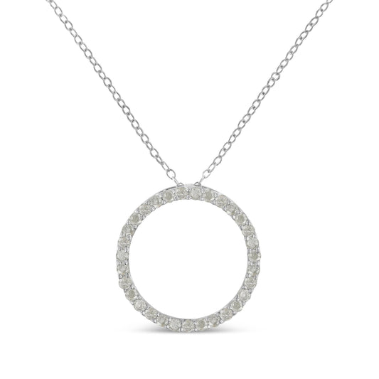 .925 Sterling Silver 3/4 Cttw Round-Cut Diamond Open Circle Halo 18" Pendant Necklace (I-J Color, I3 Clarity) - JackiEaslick